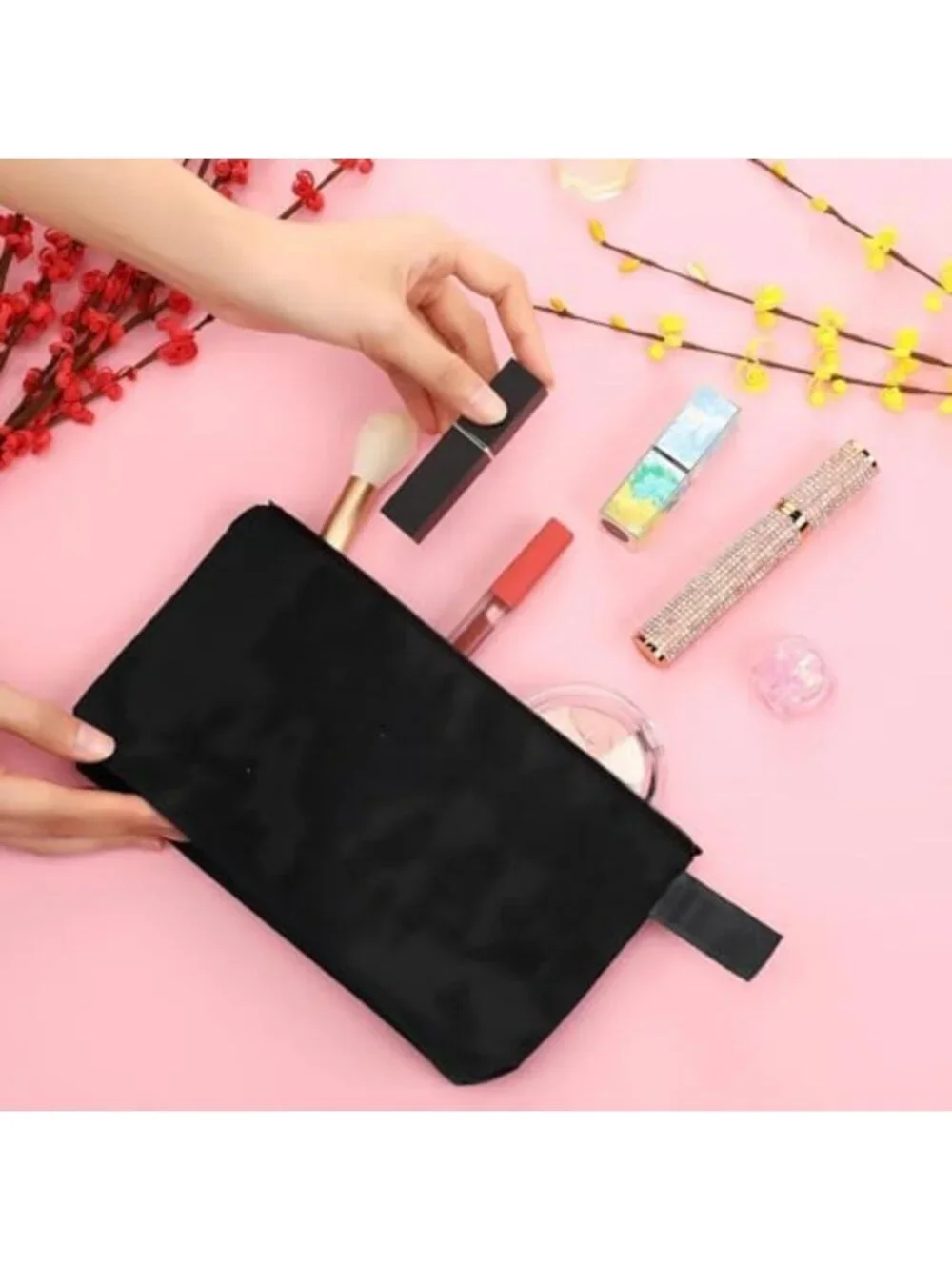 60 Pcs Canvas Makeup Bags Set, Black, 9.8